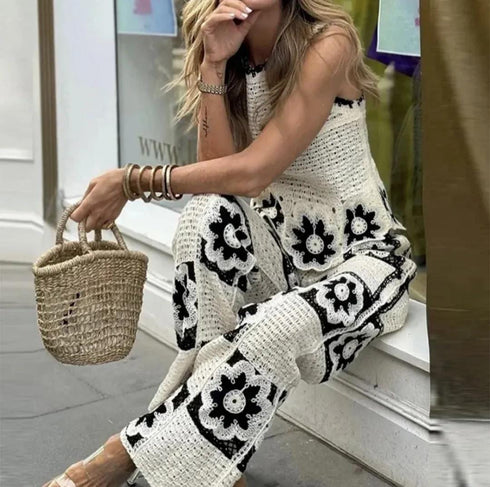 Women Floral Pattern Crochet Co-Ord Sets